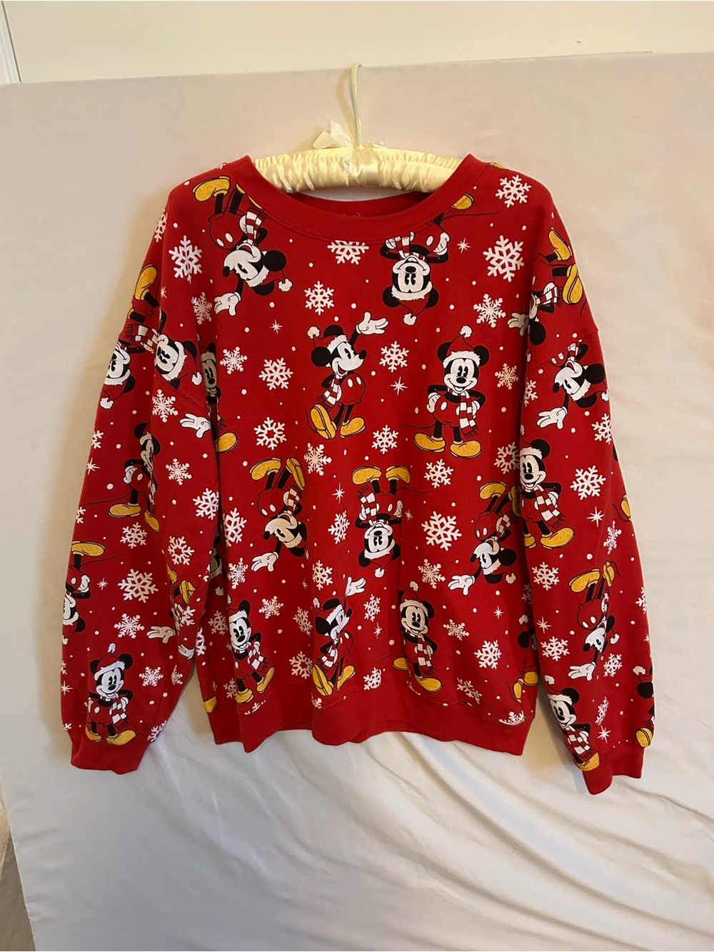 Disney Red Mickey Mouse Snowflake Crewneck Sweatshirt